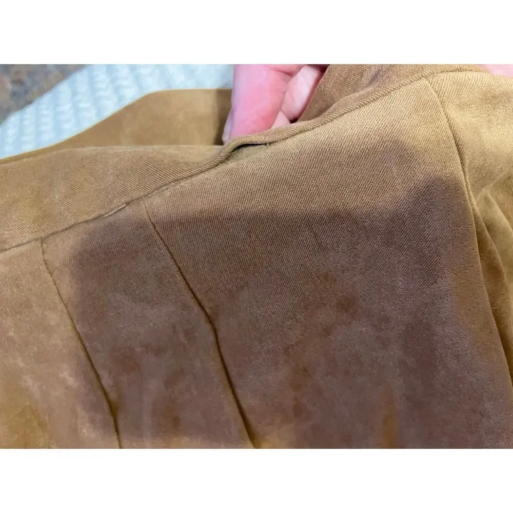 Dress Barn Western Wear Faux Suede Light Brown Midi Flare Skirt Size 24w - Picture 4 of 12